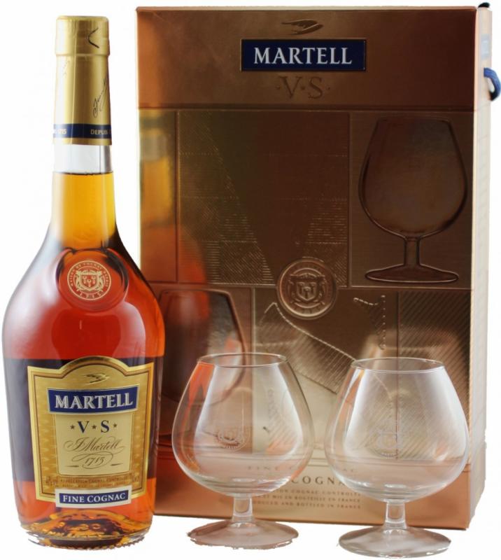 Martell V.S. в коробке с 2-мя стаканами