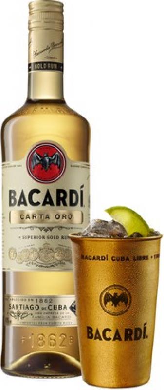 "Bacardi" Carta Oro, with metal cup