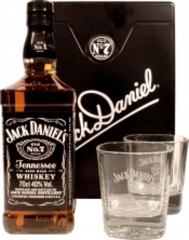 Jack Daniels, metal box with 2 glasses