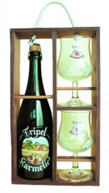 Bosteels, "Tripel Karmeliet", wooden box with 2 glasses